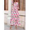 imagePRETTYGARDEN Womens 2025 Fall Boho Maxi Dresses Floral Long Sleeve V Neck Flowy Elegant Wedding Guest Dress Vacation OutfitsFloral Green Pink