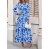 imagePRETTYGARDEN Womens 2025 Fall Boho Maxi Dresses Floral Long Sleeve V Neck Flowy Elegant Wedding Guest Dress Vacation OutfitsSky Blue