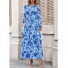 imagePRETTYGARDEN Womens 2025 Fall Boho Maxi Dresses Floral Long Sleeve V Neck Flowy Elegant Wedding Guest Dress Vacation OutfitsSky Blue