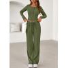 imagePRETTYGARDEN Womens 2025 Fall Trendy 2 Piece Outfits Lounge Sets Long Sleeve Top Henley Shirts Wide Leg Pants Travel ClothesArmy Green