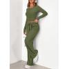 imagePRETTYGARDEN Womens 2025 Fall Trendy 2 Piece Outfits Lounge Sets Long Sleeve Top Henley Shirts Wide Leg Pants Travel ClothesArmy Green