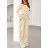 imagePRETTYGARDEN Womens 2025 Fall Trendy 2 Piece Outfits Lounge Sets Long Sleeve Top Henley Shirts Wide Leg Pants Travel ClothesBeige