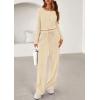 imagePRETTYGARDEN Womens 2025 Fall Trendy 2 Piece Outfits Lounge Sets Long Sleeve Top Henley Shirts Wide Leg Pants Travel ClothesBeige