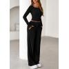 imagePRETTYGARDEN Womens 2025 Fall Trendy 2 Piece Outfits Lounge Sets Long Sleeve Top Henley Shirts Wide Leg Pants Travel ClothesBlack