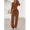 imagePRETTYGARDEN Womens 2025 Fall Trendy 2 Piece Outfits Lounge Sets Long Sleeve Top Henley Shirts Wide Leg Pants Travel ClothesBrown