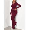 imagePRETTYGARDEN Womens 2025 Fall Trendy 2 Piece Outfits Lounge Sets Long Sleeve Top Henley Shirts Wide Leg Pants Travel ClothesBurgundy