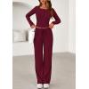 imagePRETTYGARDEN Womens 2025 Fall Trendy 2 Piece Outfits Lounge Sets Long Sleeve Top Henley Shirts Wide Leg Pants Travel ClothesBurgundy