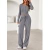 imagePRETTYGARDEN Womens 2025 Fall Trendy 2 Piece Outfits Lounge Sets Long Sleeve Top Henley Shirts Wide Leg Pants Travel ClothesGrey