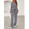 imagePRETTYGARDEN Womens 2025 Fall Trendy 2 Piece Outfits Lounge Sets Long Sleeve Top Henley Shirts Wide Leg Pants Travel ClothesGrey