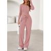 imagePRETTYGARDEN Womens 2025 Fall Trendy 2 Piece Outfits Lounge Sets Long Sleeve Top Henley Shirts Wide Leg Pants Travel ClothesPink