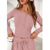 imagePRETTYGARDEN Womens 2025 Fall Trendy 2 Piece Outfits Lounge Sets Long Sleeve Top Henley Shirts Wide Leg Pants Travel ClothesPink