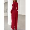 imagePRETTYGARDEN Womens 2025 Fall Trendy 2 Piece Outfits Lounge Sets Long Sleeve Top Henley Shirts Wide Leg Pants Travel ClothesRed
