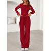 imagePRETTYGARDEN Womens 2025 Fall Trendy 2 Piece Outfits Lounge Sets Long Sleeve Top Henley Shirts Wide Leg Pants Travel ClothesRed