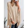 imagePRETTYGARDEN Womens 2025 Fall Winter Poncho Sweaters Trendy Chunky Knit Fringe Shawls Wraps Pullover Tops Holiday OutfitsBeige