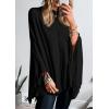 imagePRETTYGARDEN Womens 2025 Fall Winter Poncho Sweaters Trendy Chunky Knit Fringe Shawls Wraps Pullover Tops Holiday OutfitsBlack