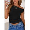 imagePRETTYGARDEN Womens 2025 Summer Off The Shoulder Crop Cute Tops Sleeveless One Shoulder Ruched Y2K Going Out Tank TopBlack
