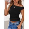 imagePRETTYGARDEN Womens 2025 Summer Off The Shoulder Crop Cute Tops Sleeveless One Shoulder Ruched Y2K Going Out Tank TopBlack
