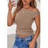 imagePRETTYGARDEN Womens 2025 Summer Off The Shoulder Crop Cute Tops Sleeveless One Shoulder Ruched Y2K Going Out Tank TopKhaki
