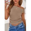 imagePRETTYGARDEN Womens 2025 Summer Off The Shoulder Crop Cute Tops Sleeveless One Shoulder Ruched Y2K Going Out Tank TopKhaki