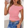 imagePRETTYGARDEN Womens 2025 Summer Off The Shoulder Crop Cute Tops Sleeveless One Shoulder Ruched Y2K Going Out Tank TopPink