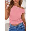 imagePRETTYGARDEN Womens 2025 Summer Off The Shoulder Crop Cute Tops Sleeveless One Shoulder Ruched Y2K Going Out Tank TopPink