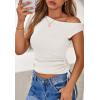 imagePRETTYGARDEN Womens 2025 Summer Off The Shoulder Crop Cute Tops Sleeveless One Shoulder Ruched Y2K Going Out Tank TopWhite