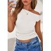imagePRETTYGARDEN Womens 2025 Summer Off The Shoulder Crop Cute Tops Sleeveless One Shoulder Ruched Y2K Going Out Tank TopWhite