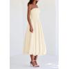imagePRETTYGARDEN Womens 2025 Summer Strapless Tube Midi Dress Smocked A Line Bubble Long Flowy Casual Elegant Party DressesBeige