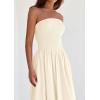 imagePRETTYGARDEN Womens 2025 Summer Strapless Tube Midi Dress Smocked A Line Bubble Long Flowy Casual Elegant Party DressesBeige