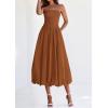 imagePRETTYGARDEN Womens 2025 Summer Strapless Tube Midi Dress Smocked A Line Bubble Long Flowy Casual Elegant Party DressesBrown