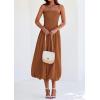 imagePRETTYGARDEN Womens 2025 Summer Strapless Tube Midi Dress Smocked A Line Bubble Long Flowy Casual Elegant Party DressesBrown