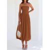 imagePRETTYGARDEN Womens 2025 Summer Strapless Tube Midi Dress Smocked A Line Bubble Long Flowy Casual Elegant Party DressesBrown