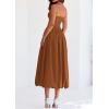 imagePRETTYGARDEN Womens 2025 Summer Strapless Tube Midi Dress Smocked A Line Bubble Long Flowy Casual Elegant Party DressesBrown