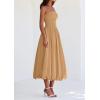 imagePRETTYGARDEN Womens 2025 Summer Strapless Tube Midi Dress Smocked A Line Bubble Long Flowy Casual Elegant Party DressesKhaki