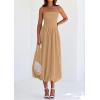 imagePRETTYGARDEN Womens 2025 Summer Strapless Tube Midi Dress Smocked A Line Bubble Long Flowy Casual Elegant Party DressesKhaki