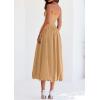 imagePRETTYGARDEN Womens 2025 Summer Strapless Tube Midi Dress Smocked A Line Bubble Long Flowy Casual Elegant Party DressesKhaki