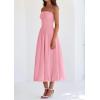imagePRETTYGARDEN Womens 2025 Summer Strapless Tube Midi Dress Smocked A Line Bubble Long Flowy Casual Elegant Party DressesPink
