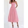 imagePRETTYGARDEN Womens 2025 Summer Strapless Tube Midi Dress Smocked A Line Bubble Long Flowy Casual Elegant Party DressesPink