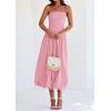 imagePRETTYGARDEN Womens 2025 Summer Strapless Tube Midi Dress Smocked A Line Bubble Long Flowy Casual Elegant Party DressesPink