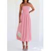 imagePRETTYGARDEN Womens 2025 Summer Strapless Tube Midi Dress Smocked A Line Bubble Long Flowy Casual Elegant Party DressesPink