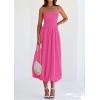 imagePRETTYGARDEN Womens 2025 Summer Strapless Tube Midi Dress Smocked A Line Bubble Long Flowy Casual Elegant Party DressesRose Red
