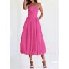 imagePRETTYGARDEN Womens 2025 Summer Strapless Tube Midi Dress Smocked A Line Bubble Long Flowy Casual Elegant Party DressesRose Red