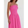 imagePRETTYGARDEN Womens 2025 Summer Strapless Tube Midi Dress Smocked A Line Bubble Long Flowy Casual Elegant Party DressesRose Red