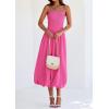 imagePRETTYGARDEN Womens 2025 Summer Strapless Tube Midi Dress Smocked A Line Bubble Long Flowy Casual Elegant Party DressesRose Red