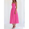 imagePRETTYGARDEN Womens 2025 Summer Strapless Tube Midi Dress Smocked A Line Bubble Long Flowy Casual Elegant Party DressesRose Red