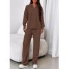 imagePRETTYGARDEN Womens Casual Two Piece Sets Fall 2025 Outfits Quarter Zip Sweatshirts Straight Leg Pants Sweatsuits TracksuitBrown