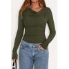 imagePRETTYGARDEN Womens Long Sleeve Cowl Neck Ribbed Knit Fall Shirts Slim Fit Ruched Going Out Crop Tops Basic TShirtsArmy Green