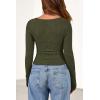 imagePRETTYGARDEN Womens Long Sleeve Cowl Neck Ribbed Knit Fall Shirts Slim Fit Ruched Going Out Crop Tops Basic TShirtsArmy Green