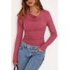 imagePRETTYGARDEN Womens Long Sleeve Cowl Neck Ribbed Knit Fall Shirts Slim Fit Ruched Going Out Crop Tops Basic TShirtsBean Paste Red