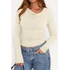 imagePRETTYGARDEN Womens Long Sleeve Cowl Neck Ribbed Knit Fall Shirts Slim Fit Ruched Going Out Crop Tops Basic TShirtsBeige